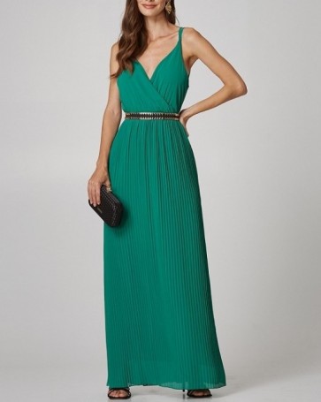 Μάξι πλισέ φόρεμα Lynne με τιράντες Πράσινο