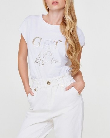 Βαμβακερή μπλούζα Lynne με τύπωμα Λευκό