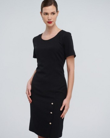 Φόρεμα Fibes Fashion με διακοσμητικά κουμπιά Μαύρο