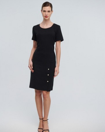 Φόρεμα Fibes Fashion με διακοσμητικά κουμπιά Μαύρο