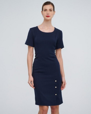 Φόρεμα Fibes Fashion με διακοσμητικά κουμπιά Μπλε