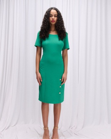Φόρεμα Fibes Fashion με διακοσμητικά κουμπιά Πράσινο