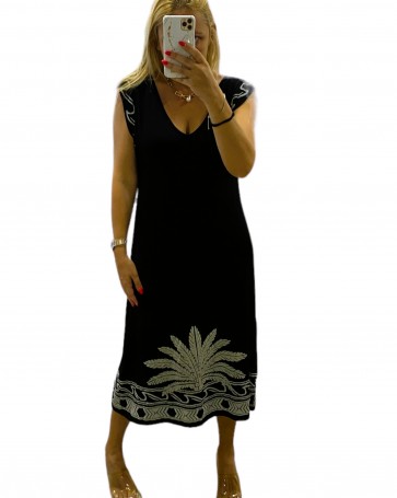 Φόρεμα midi Donna Martha bamboo με τύπωμα Μαύρο