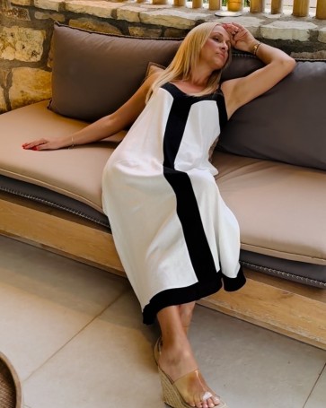 Λινό φόρεμα Donna Martha δίχρωμο Λευκό