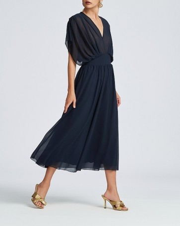 Midi φόρεμα Lynne με διαφάνεια Μπλε Σκούρο