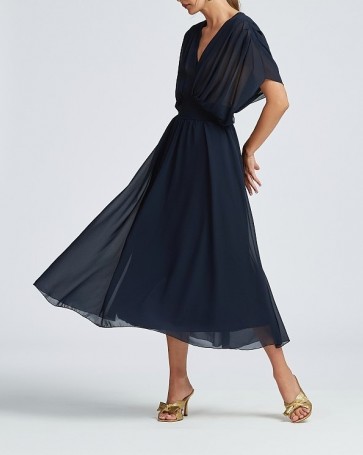 Midi φόρεμα Lynne με διαφάνεια Μπλε Σκούρο