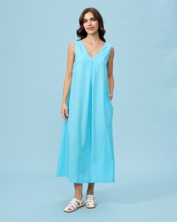 Φόρεμα λινό Passager με πιέτα Γαλάζιο