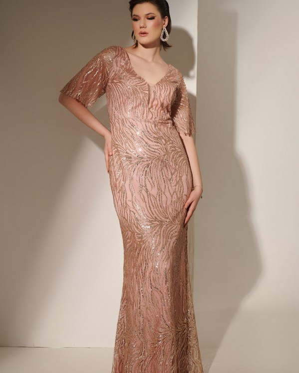 Φόρεμα maxi με glitter Bellona Gold Pink