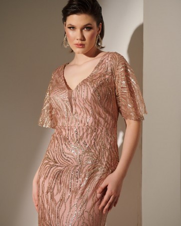 Φόρεμα maxi με glitter Bellona Gold Pink