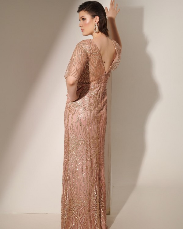 Φόρεμα maxi με glitter Bellona Gold Pink