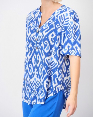 Mπλούζα Fibes Fashion με μαο γιακά και κουμπιά Μπλε Ρουά
