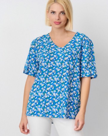 Floral κοντομάνικη μπλούζα Fibes Fashion Μπλε Ρουά