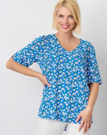 Floral κοντομάνικη μπλούζα Fibes Fashion Μπλε Ρουά