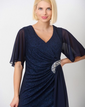 Φόρεμα Fibes Fashion με glitter και μουσελίνα Μπλε